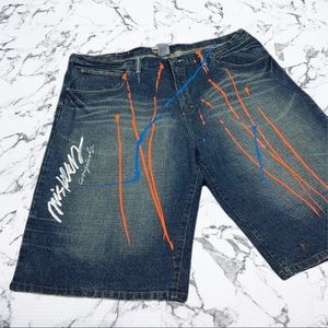 Men's Miskeen Mid Blue Hand Painted Denim Short